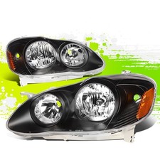 Factory Style Halogen Headlight Lamps For Toyota Corolla 03-08 Black Amber Pair
