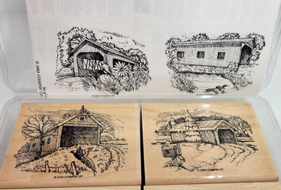 Stampin Up Changing Seasons Covered Bridges wood mount rubber stamps set of 4
