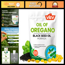 Organic Oil of Oregano with Black Seed Moringa - 300 Softgels, Carvacrol-Rich