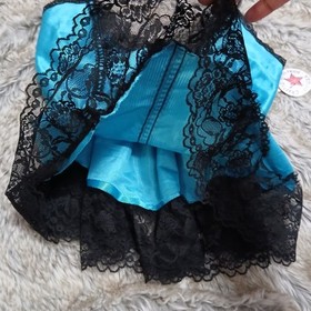 Vtg NOS 80s Symmetry Fashions Blue Satin Lace Lingerie Babydoll Camisole M