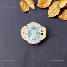 Sky Blue Topaz Gemstone 925 Solid Silver Ethnic Stackable Promise Ring Jewelry