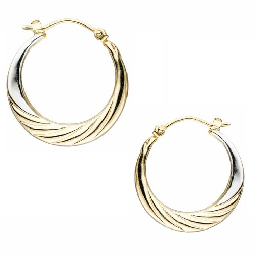 Bügel-Creolen Ohrringe zweifarbig ohne Stein 333 Gold Gelbgold gewölbt 20 mm neu - Bild 2 von 3