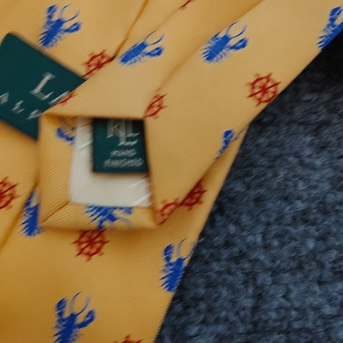 Lot of 2 LOBSTER Ties Lauren Ralph Lauren Tobasco Silk Yellow Red Blue Nautical - Picture 6 of 12