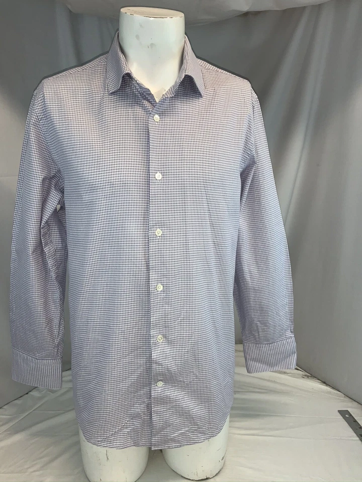 Camisa Saks Fifth Avenue 16.5 33 Algodón a Cuadros Púrpura Pavo YGI E0-656 Foto 2 de 4