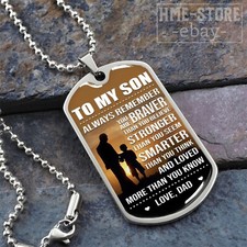 For My Son Dog Tag Necklace From Dad, Father Son Birthday Gifts for Boy Remember