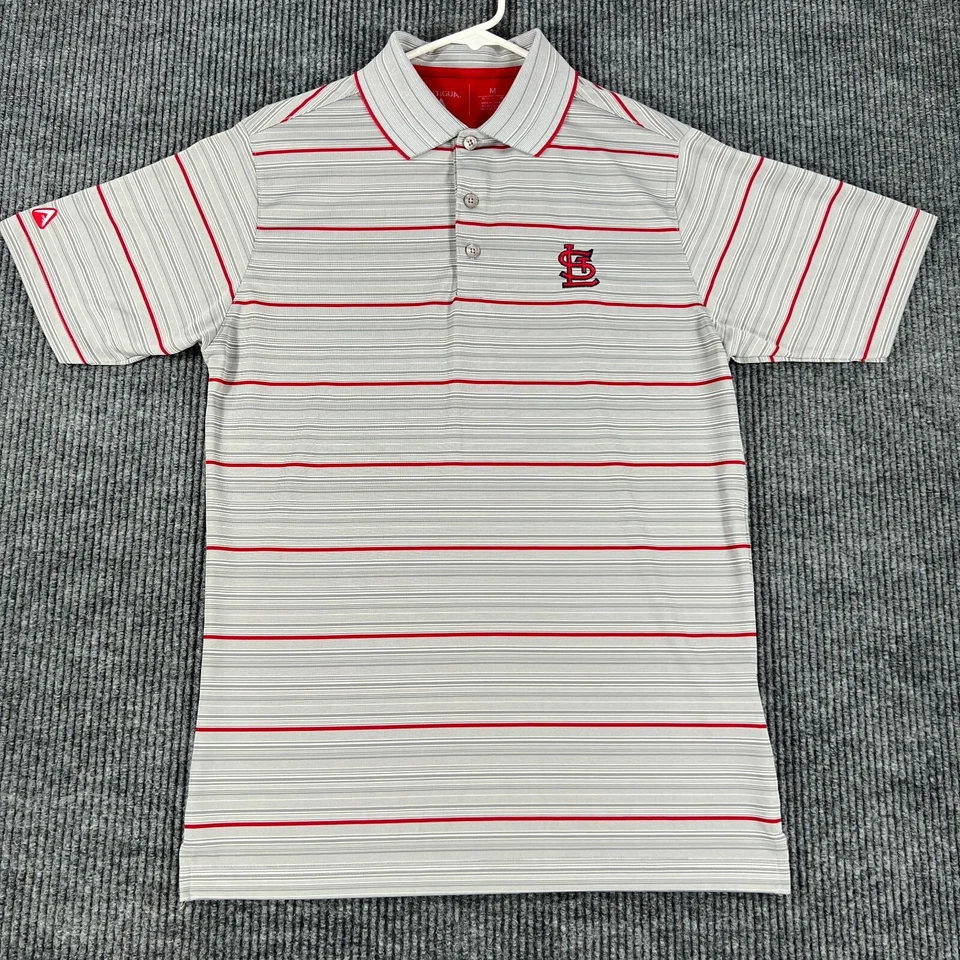 St. Louis Cardinals Polo Shirt Mens Medium Gray Striped Short Sleeve MLB Antigua - Image 2 of 4