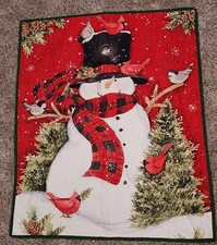 CLEARANCE Vintage Handmade Christmas Wall Hanging Snowman Hand Quilted 33 x 39