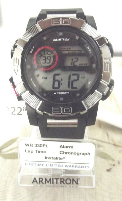 Armitron Menâs Watch Instalite Chronograph Day / Date WR 330 FT Laps Black 201d for sale online