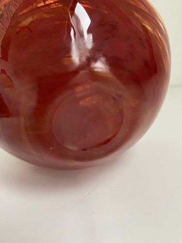 Bright Kosta Boda Red Swirl Art Glass Bowl Tealight Candle Holder Dish Marked - Picture 8 of 8