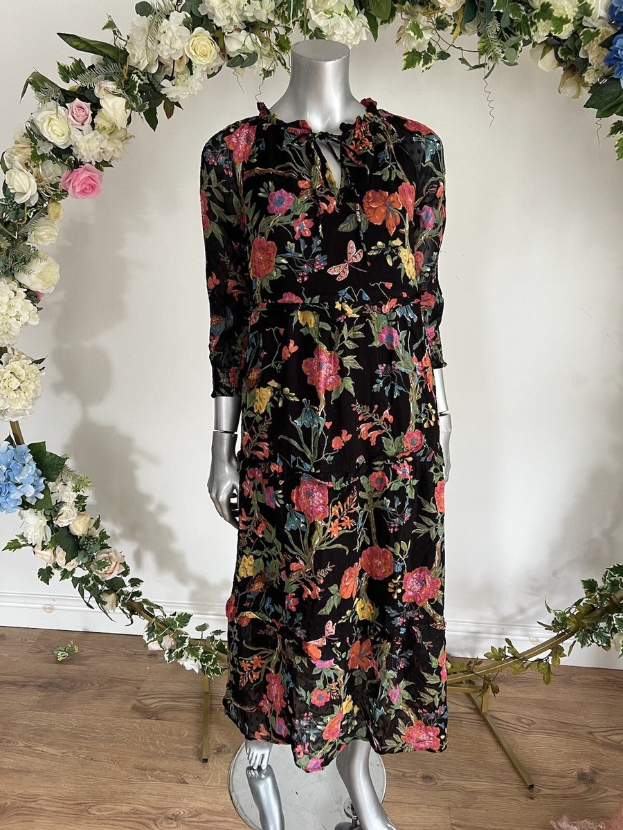 JOULES Brooke Midi Dress Size 8 10 12 14 16 & 22 Black Floral Tiered Frill  PA32 | eBay