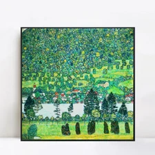Framed Canvas Giclee Print Slope in A Forest on Atterse-Lake by Gustav Klimt