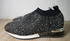 ❤️ SCHWARZE SNEAKER  GRÖßE 38  NIETEN + STRAßBESATZ  SLIPIN  GETRAGEN  KLASSE