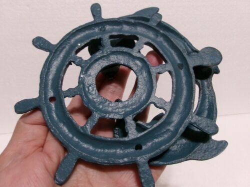 Blue Dolphins at the Helm Cast Iron Door Knocker Nautical Front Door Decor - Picture 4 of 11