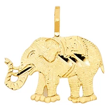 14K Yellow Gold Elephant Charm Pendant For Necklace or Chain