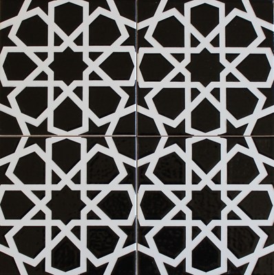 Turkish Iznik Raised Black & White Geometric Pattern 16''x16'' Ceramic Tile