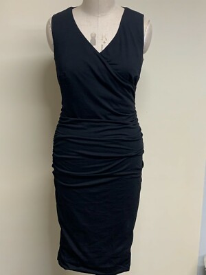 BRAVISSIMO Black Leila Dress Sleeveless Ruched Midi Dress Smart Casual  14RSC