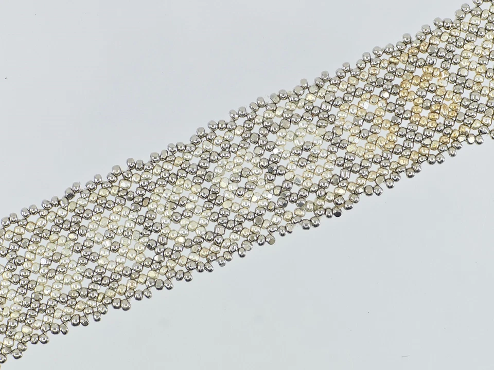 PULSEIRA DE METAL LÍQUIDO MALHA LARGA AÇO PRATA/PLATINA TECIDA NOVA COM ETIQUETAS ~ 6" - Imagem 3 de 4