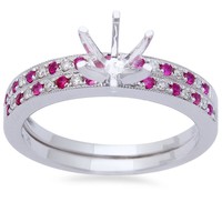 .29ct Pink Sapphire & Diamond Engagement Wedding Bridal Semi Mount Set on sale .29ct Pink Sapphire & Diamond Engagement Wedding Bridal Semi Mount Set on sale