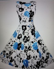 LECIMO Women's Large Sleeveless Floral Cocktail Rockabilly Swing Tea Dress