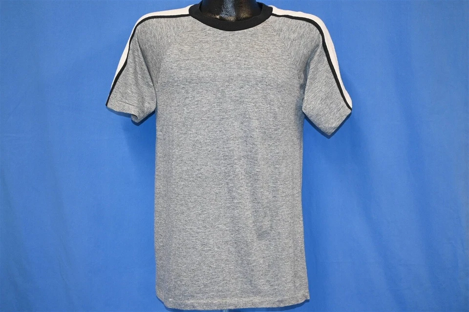 Camiseta vintage años 80 BLANCO GRIS RAYÓN TRI-MEZCLA RAGLÁN JERSEY JASPEADO MEDIANA M Foto 2 de 4