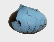Modern Ceramic Pottery Vase Gourd Shape Blue w Black Splatter Splash Signed 6x8