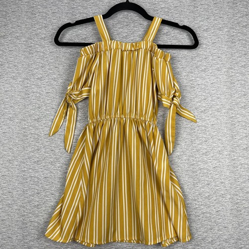 Lily Bleu Dress Girls 7 Sun Dress Yellow White Stripe Tie Sleeve Elastic Waist - Picture 7 of 13