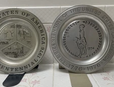 Bon Chef Pewter decorative plates 10.5 inch Bicentennial Set Of 2 1976 made USA