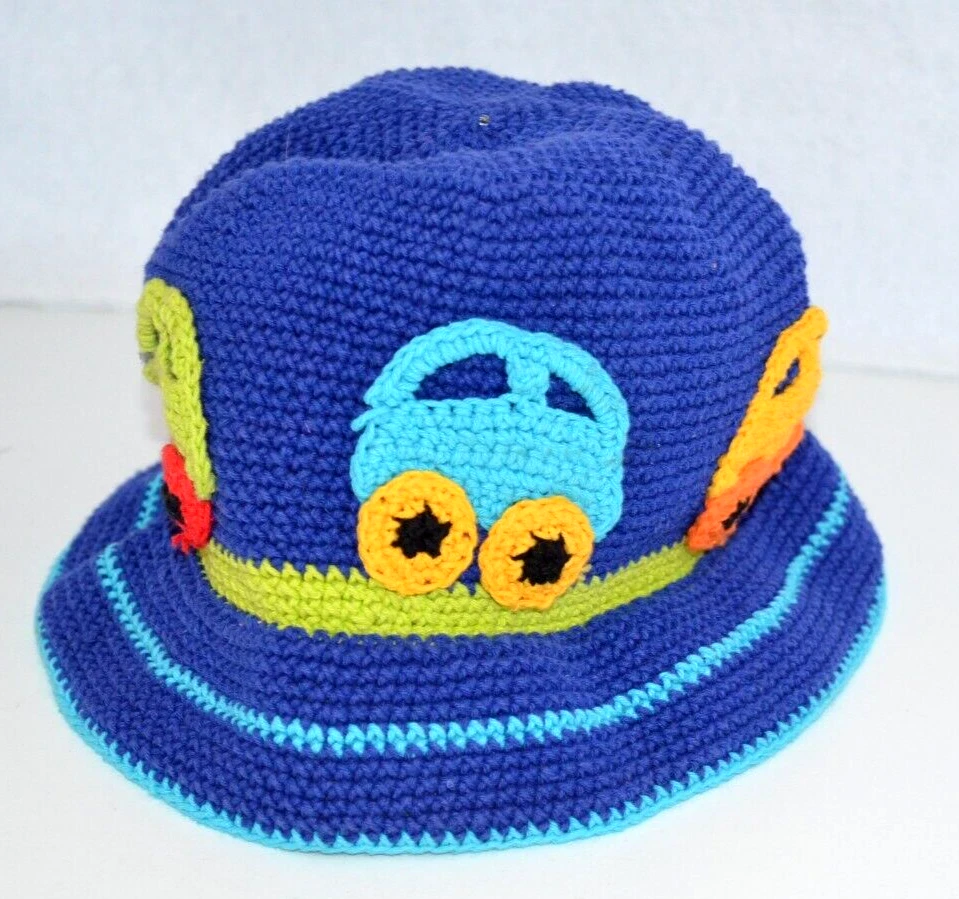 Day Lee Design 钩针编织蓝色桶帽 1-2 年汽车圣地亚哥帽子 CO 男孩女孩 — 第 3/4 张图片