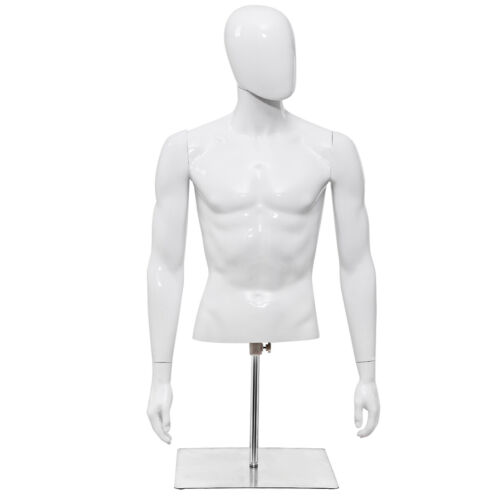 Costway Male Mannequin Realistic Plastic Half Body Head Turn Dress Display White