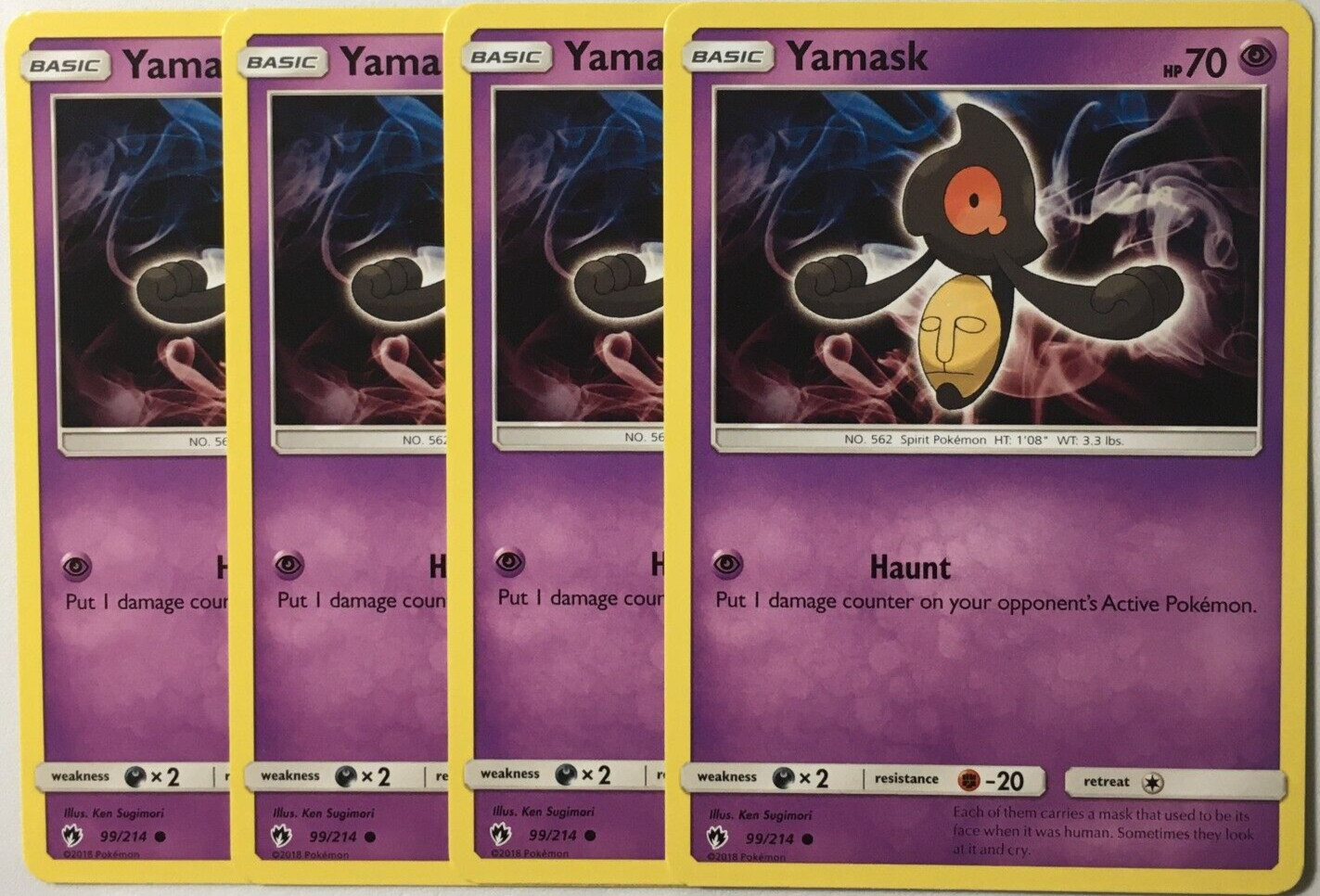POKEMON 4X YAMASK 99/214 LOST THUNDER COMMON NEAR MINT-PLAYSET
