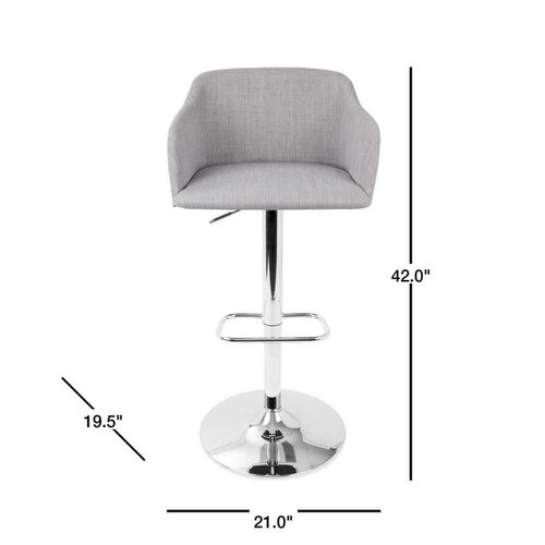 Lumisource Bar Stool Pedestal Contemporary Modern Adjustable Light Grey - Picture 3 of 5