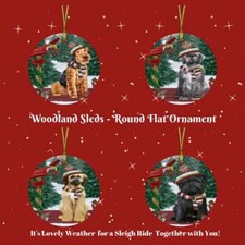 Woodland Sled Dog Cat Pet Photo Lovers Round Flat Christmas Tree Ornament