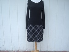 White House Black Market Black Knit Check Black White Long Sleeve Women Dress 6