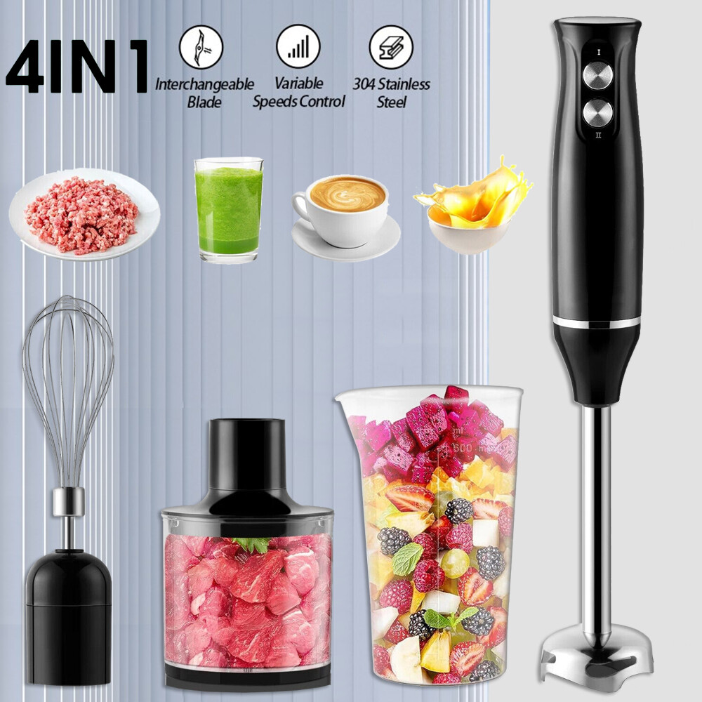 4in1 Elektrische Stabmixer Set Multifunktional Handmixer Pürierstab Schneebesen
