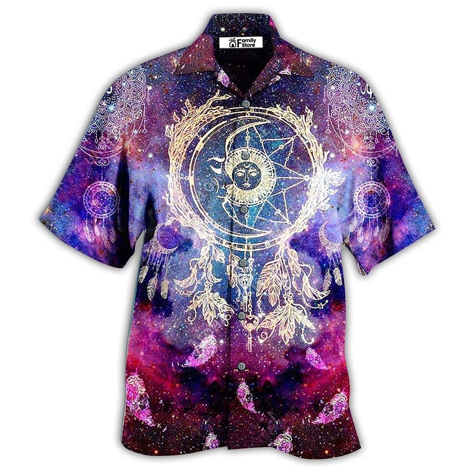Native Dreamcatcher Moon Smile Mystical Galaxy Hawaiian Shirt for Unique Bohemian Style