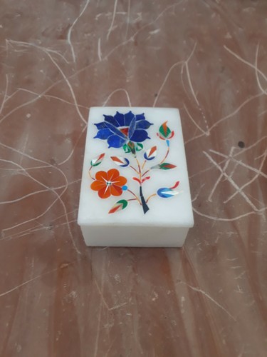 6"x4" white Marble trinket Jewelry box Inlay pietra dura Malachite decor h22 - Picture 2 of 5