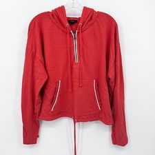 J.CREW Women's Size S Orange Cotton Magic Rinse Cropped Drawstring Hoodie Shirt