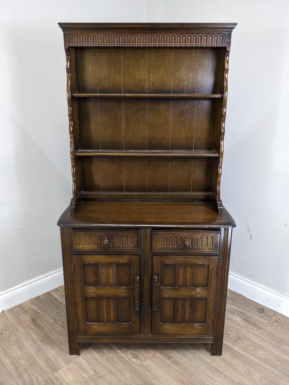 DRESSER Vintage Oak Priory Welsh Dresser 2 Door Cupboard 2 Drawers
