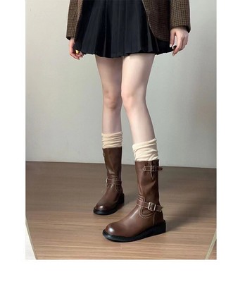Fashion Zippered Round Toe Thick-soled Solid Sleeves for Ankle Boots Women's