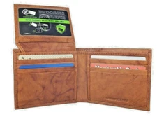 Men's Genuine Leather RFID Security Tan Bifold Wallet With Inside Zipper