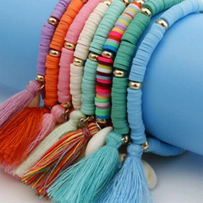 Bohemian Armband Fußketten mit Muschel Boho Surfer Stil Bunt Quaste Perlen Kette - Bild 1 von 4