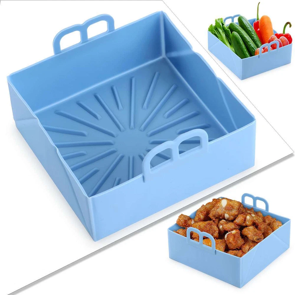 Air Fryer Silicone Pot Basket Non-Stick Safe Oven Square Baking Tray Foldable
