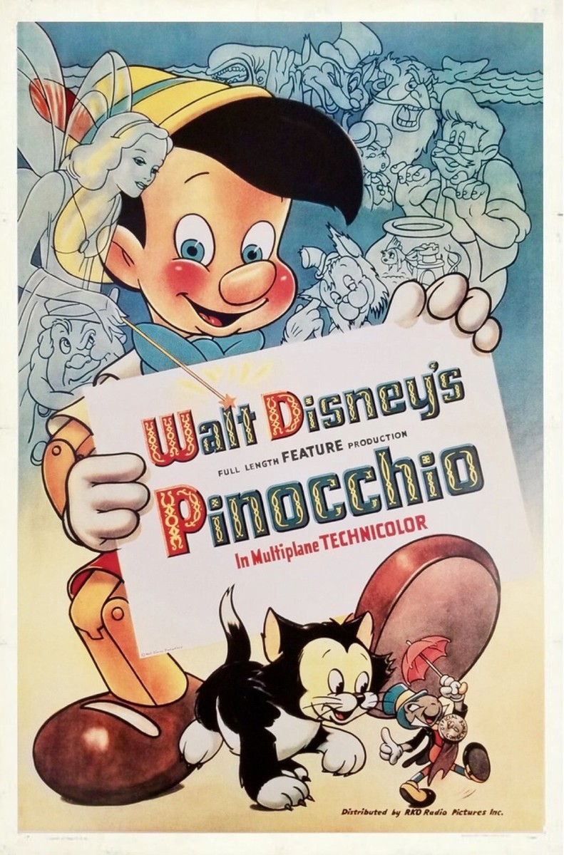 1940 Walt Disneys Pinocchio Movie Poster 11X17 Jiminy Cricket