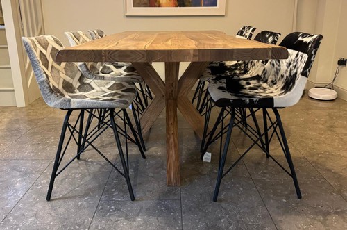 Dining Chair - Grey Cowhide Hair on Leather - Industrial Black Iron Legs - Picture 5 of 12