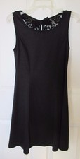Deb Solid Black Triple Bows Lace Classic A-Line Skater Dress Medium NWT