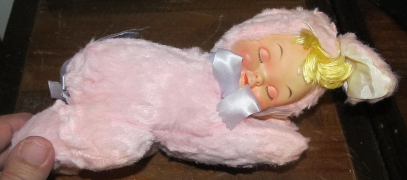 Vintage Gund Pink Baby Rabbit Ears Rubber Face Plush Swedlin Antique Toy Blonde