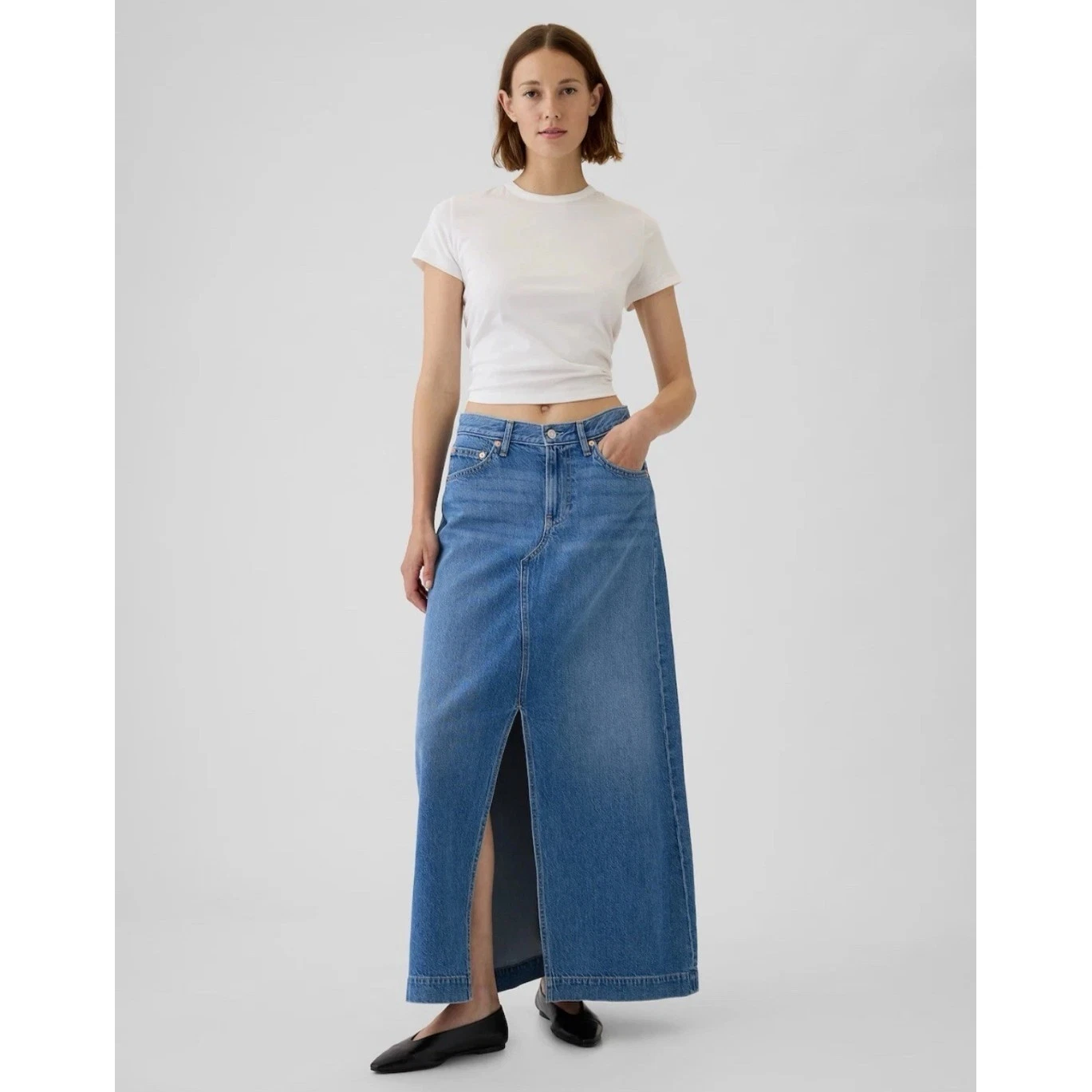 New Gap Maxi Skirt Size 4 Y2K 90s Front Slit Light Wash Ultrasoft Denim Icon NWT