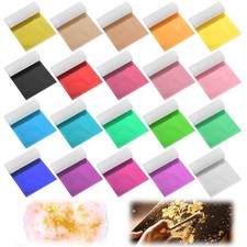 100 Sheets Gold Leaf Sheets for Art, 20 Colors Gold Foil Sheet Imitation Gold...