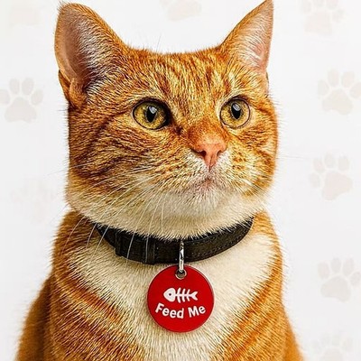 Cat ID Tag, Custom Engraved Personalized Pet Tags, Round Aluminum Charm  1'' x 1''
