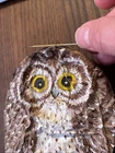 Vintage OOAK Bird Owl Hand Upcycled Painted Crushed Tin Can Folk Art, Signed